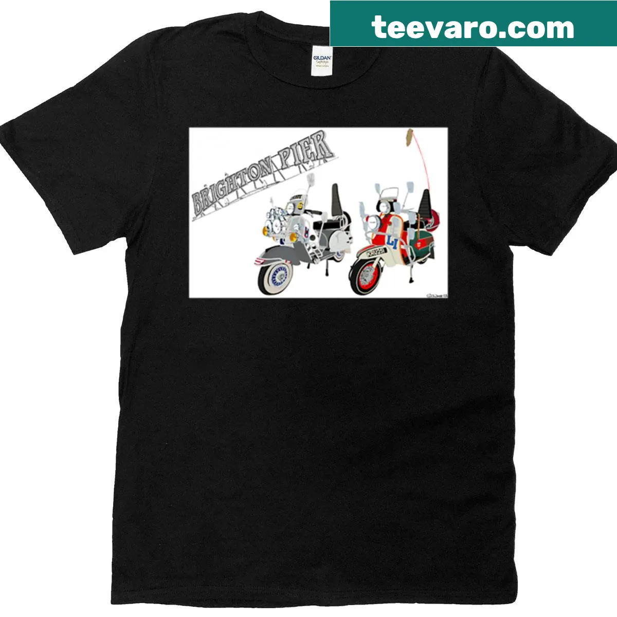 Vintage distressed T-shirt featuring scooters inspired by Quadrophenia — on a men's t-shirt
