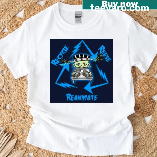 Eco-friendly T-shirt with 'Recycle Reuse Reanimate' text