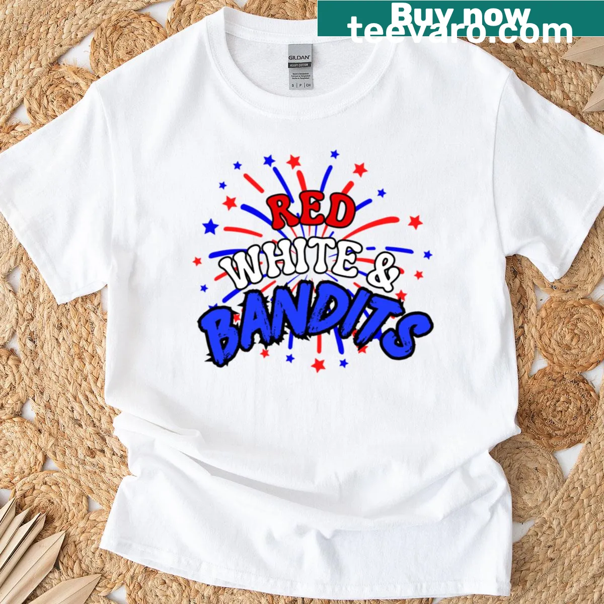 T-shirt featuring an exciting fireworks display for Fourth of July celebrations — on a men's t-shirt