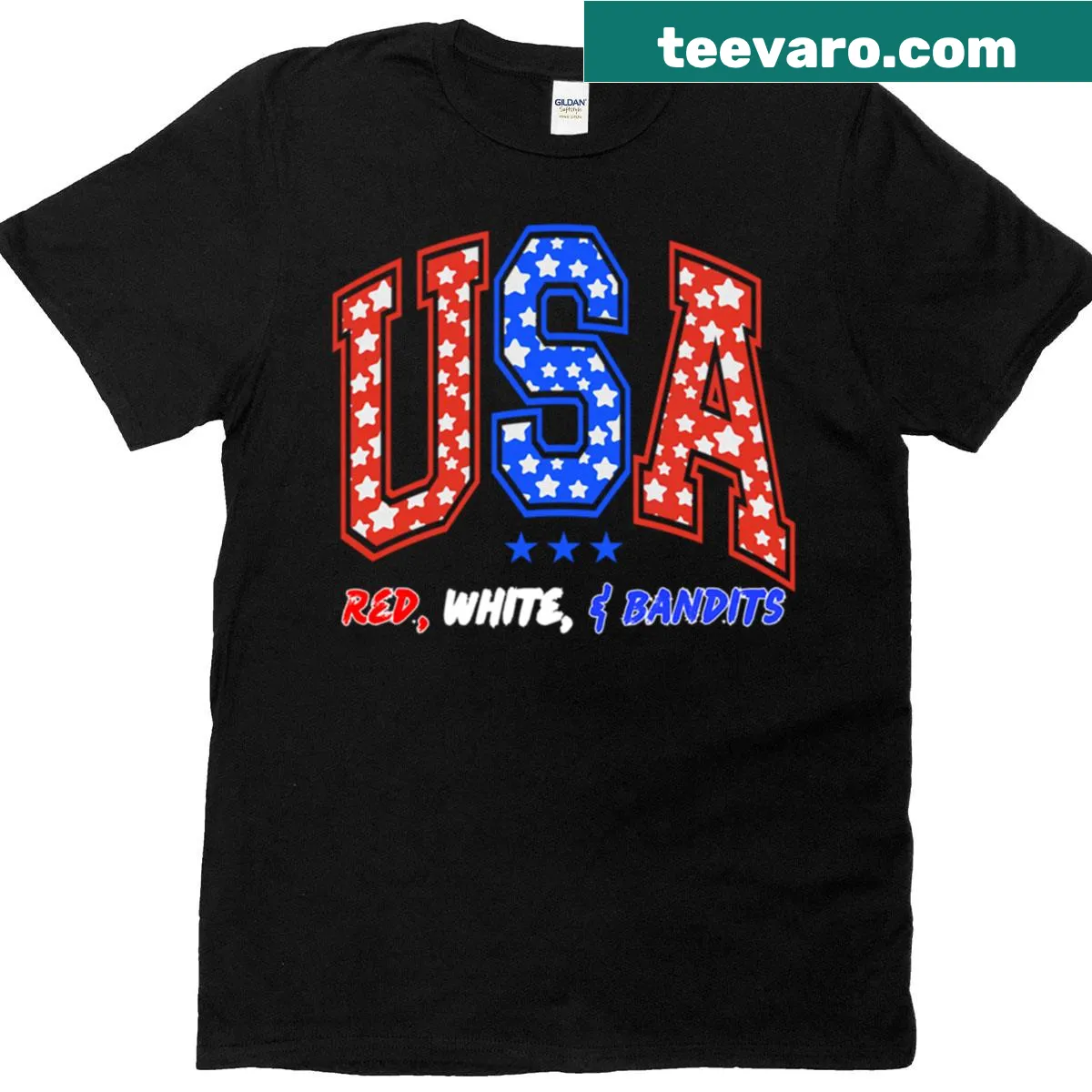 Patriotic T-shirt featuring the phrase 'Red White Bandits' in bold typography — on a men's t-shirt
