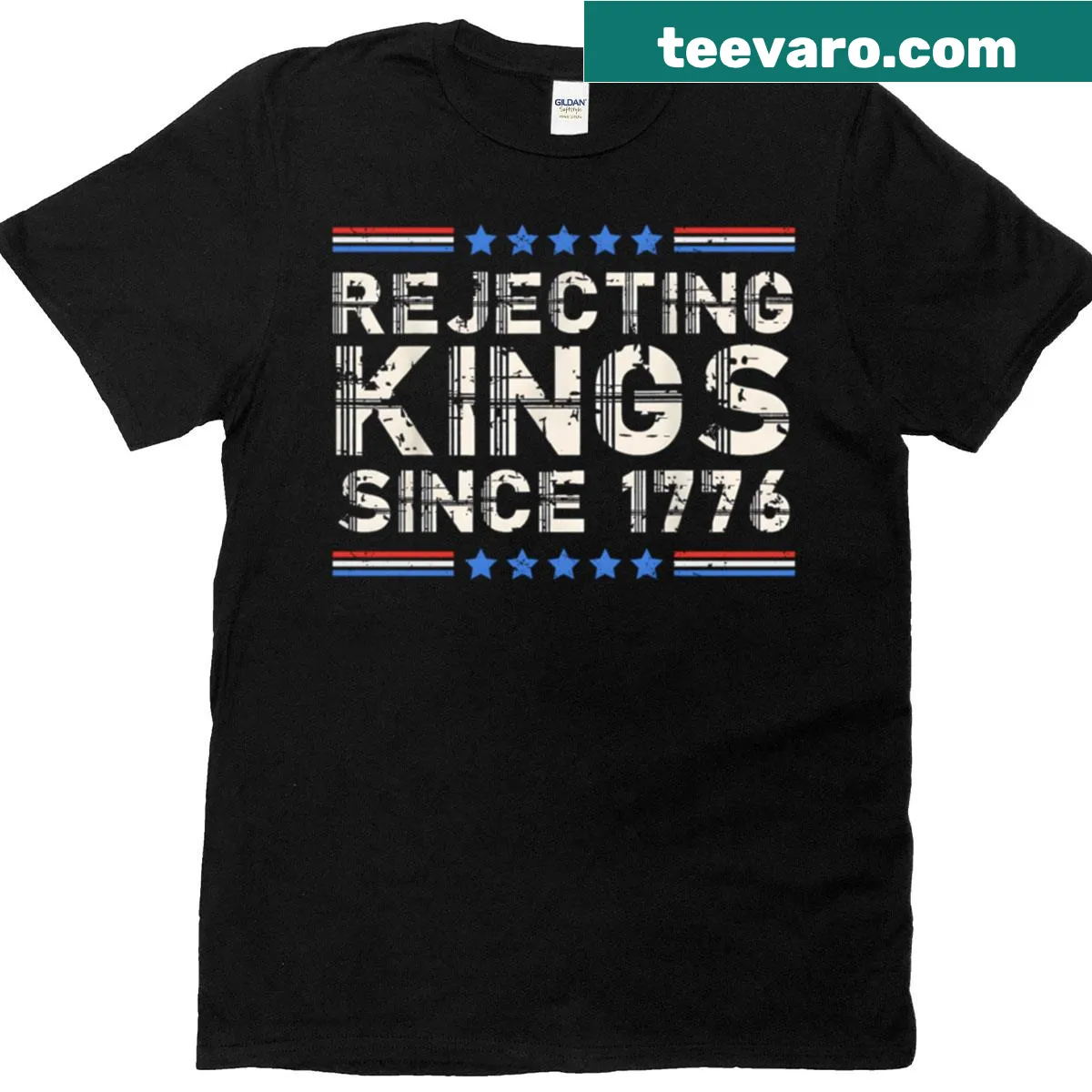 Patriotic T-shirt with USA flag and historical text — on a men's t-shirt