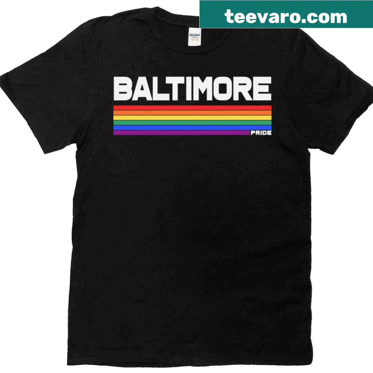 Retro T-shirt featuring LGBT pride flag rainbow stripes — on a men's t-shirt