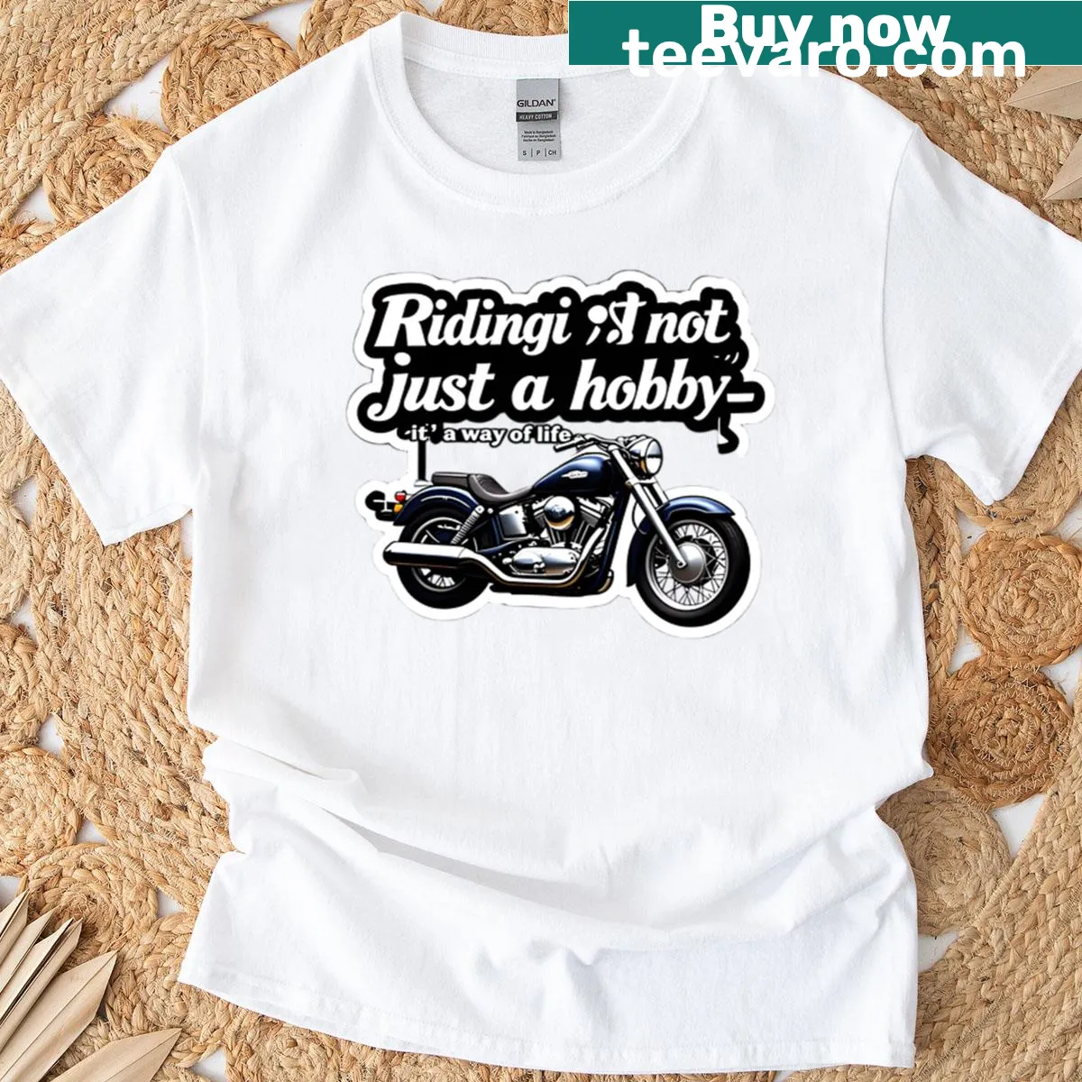 Bold motorcycle-themed T-shirt with a lifestyle statement — on a men's t-shirt