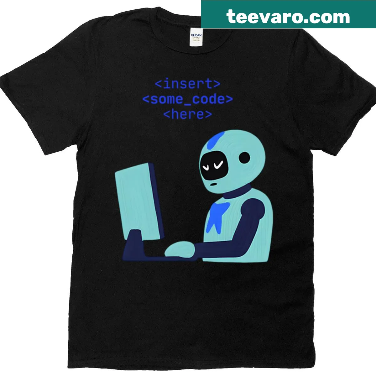 Oversized T-shirt with edgy text 'Insert Some Code Here' for coders — on a men's t-shirt
