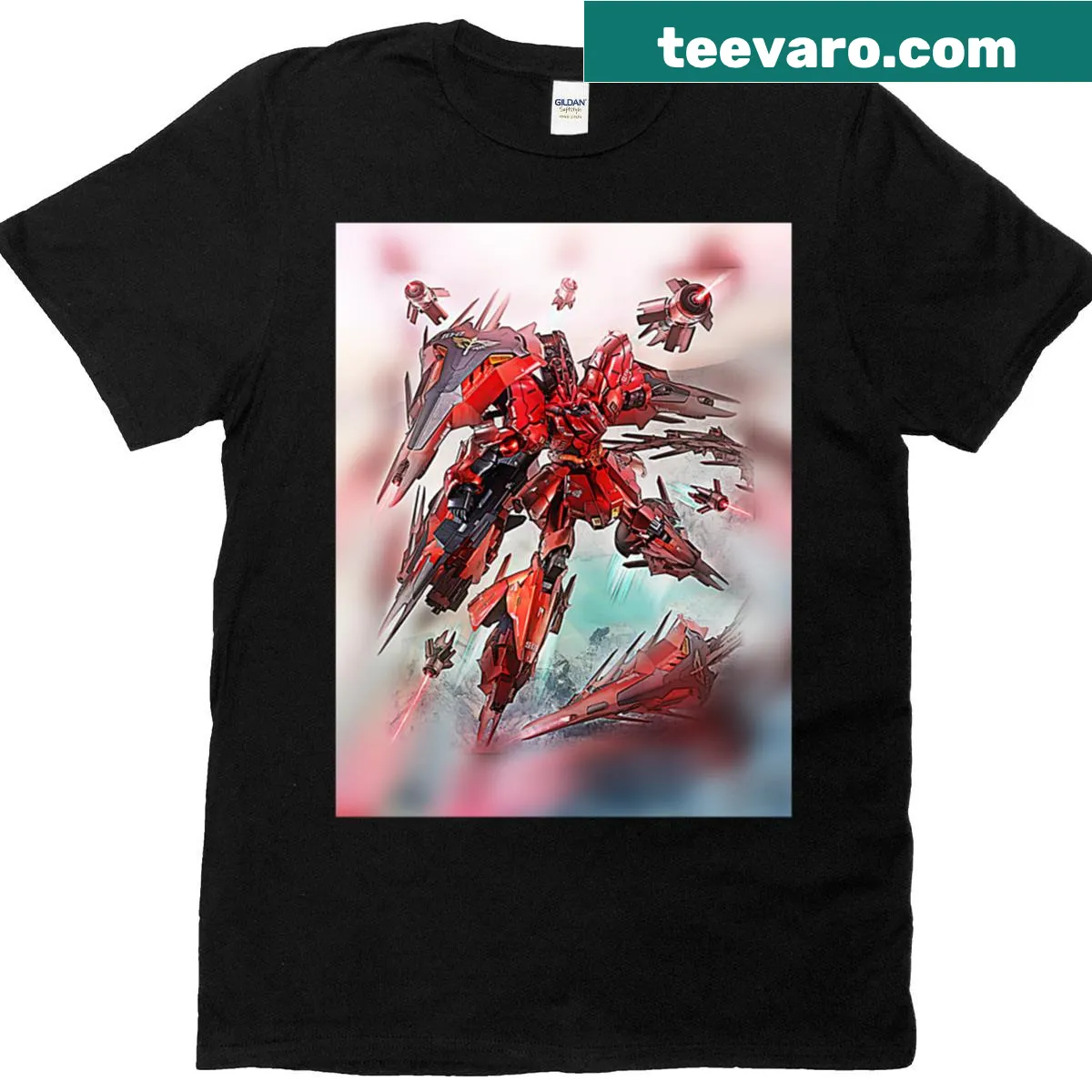 Oversized Sazabi Gundam Red Comet T-shirt with an iconic design — on a men's t-shirt