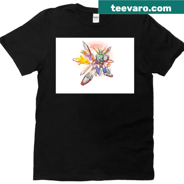 Chibi art of Sd God Gundam on a playful T-shirt