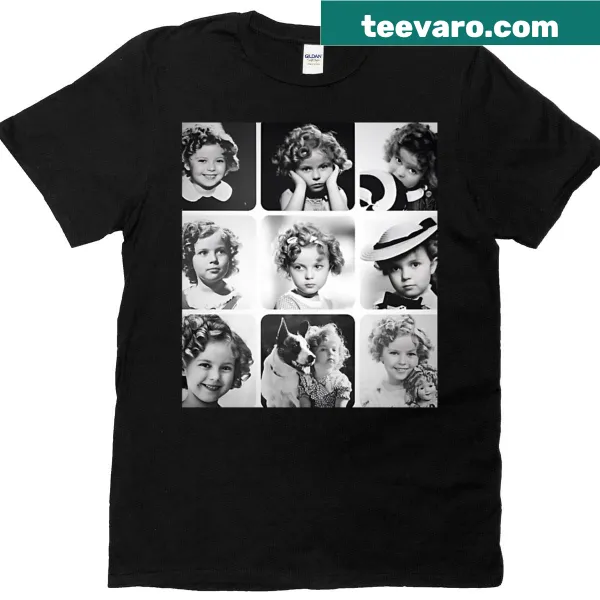 Black and white illustration of Shirley Temple on T-shirt