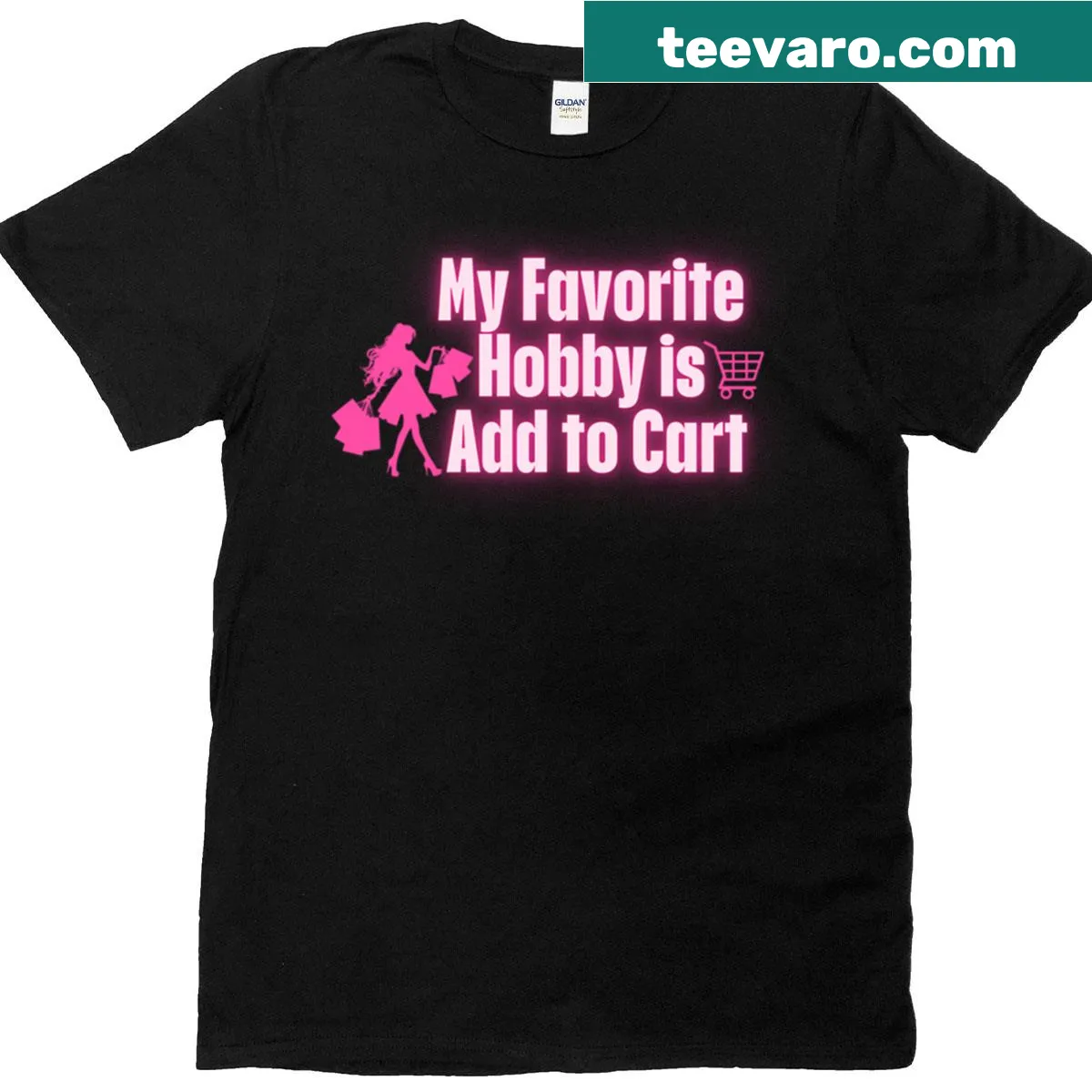 Playful Shopping Is My Favorite Hobby Tee with humorous text — on a men's t-shirt
