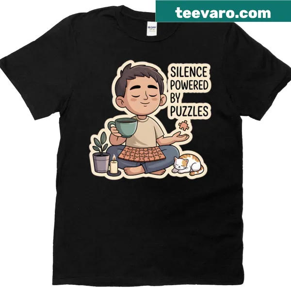 Oversized t-shirt with 'Silence Powered By Puzzles' graphic for cat lovers
