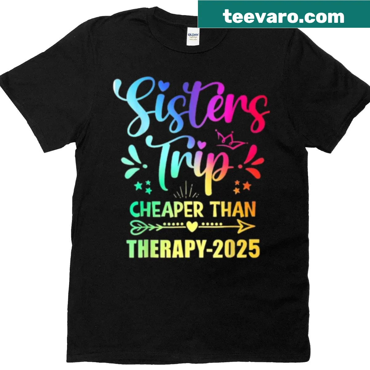 Sisters Trip T-shirt with travel-themed design and text — on a men's t-shirt