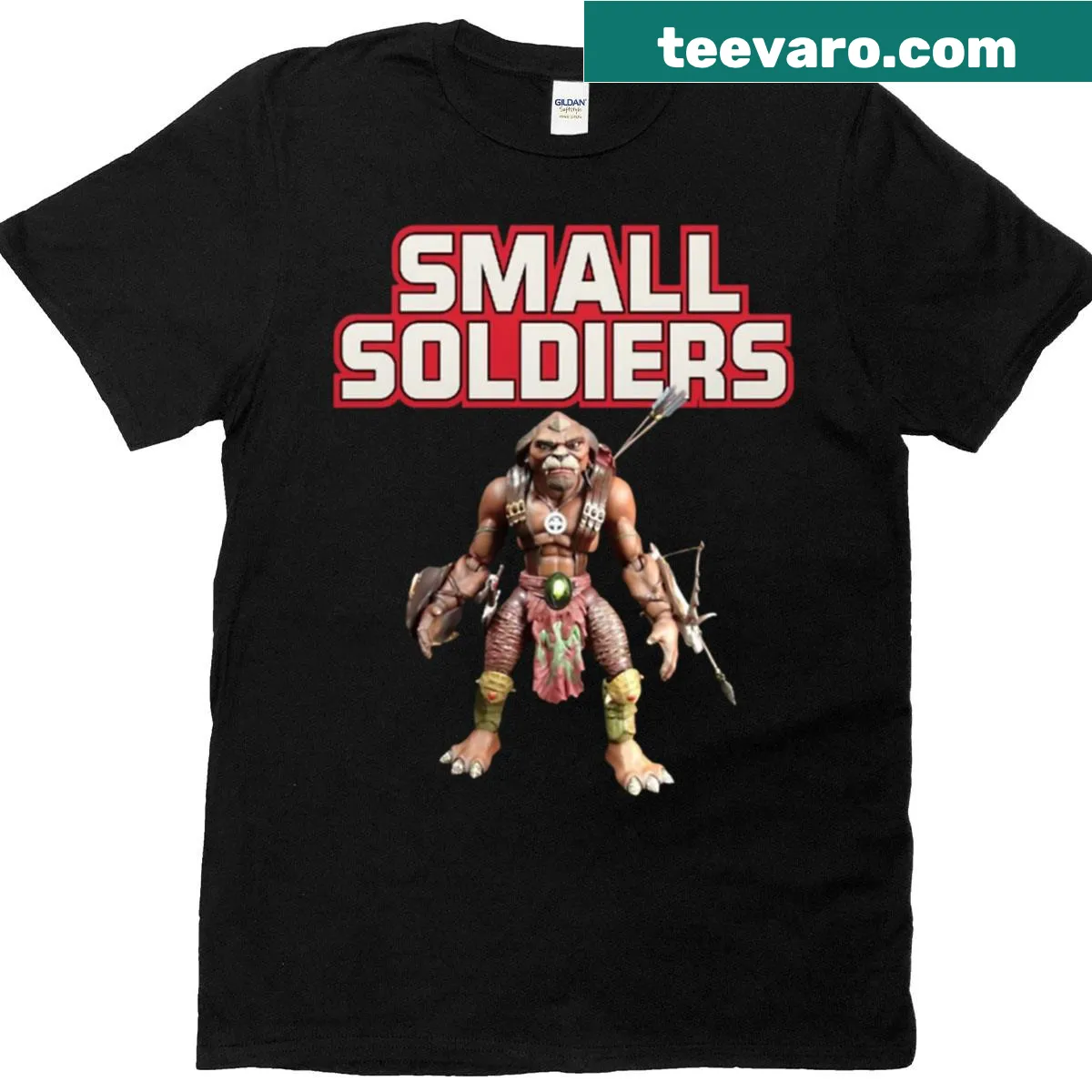 Retro movie character art t-shirt featuring Small Soldiers design — on a men's t-shirt