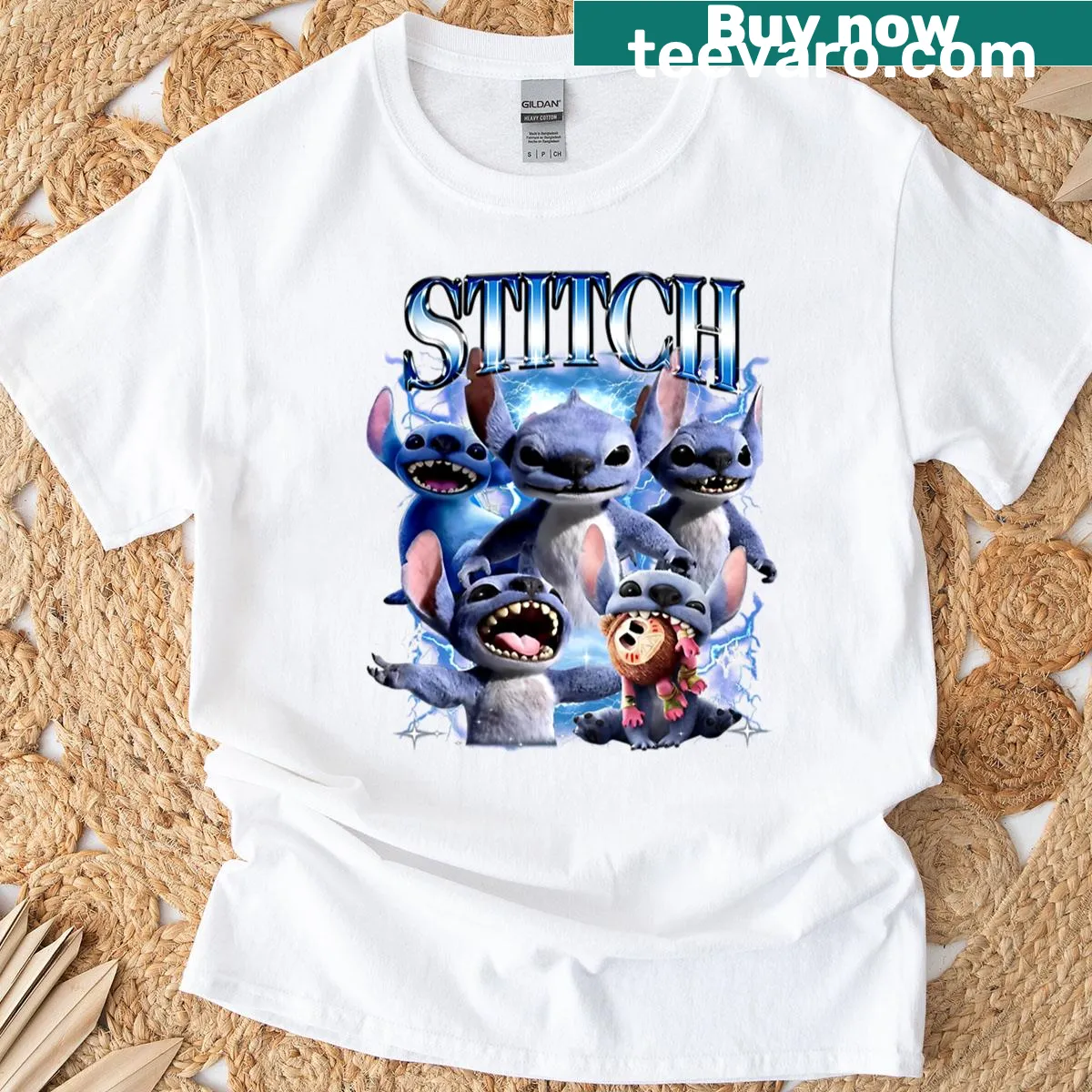 Fan art of Lilo and Stitch printed on a T-shirt — on a men's t-shirt