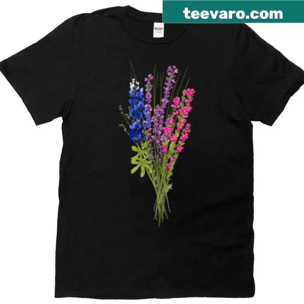 Elegant floral design representing Bi Pride on a t-shirt