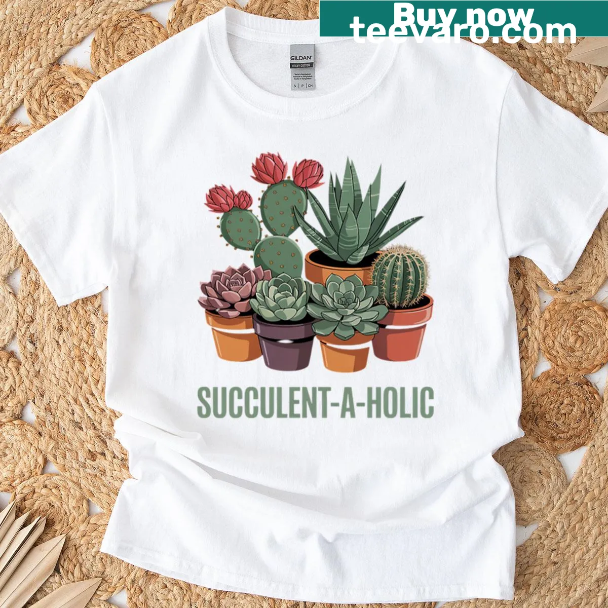 Illustrated design of succulents for cactus lovers — on a men's t-shirt