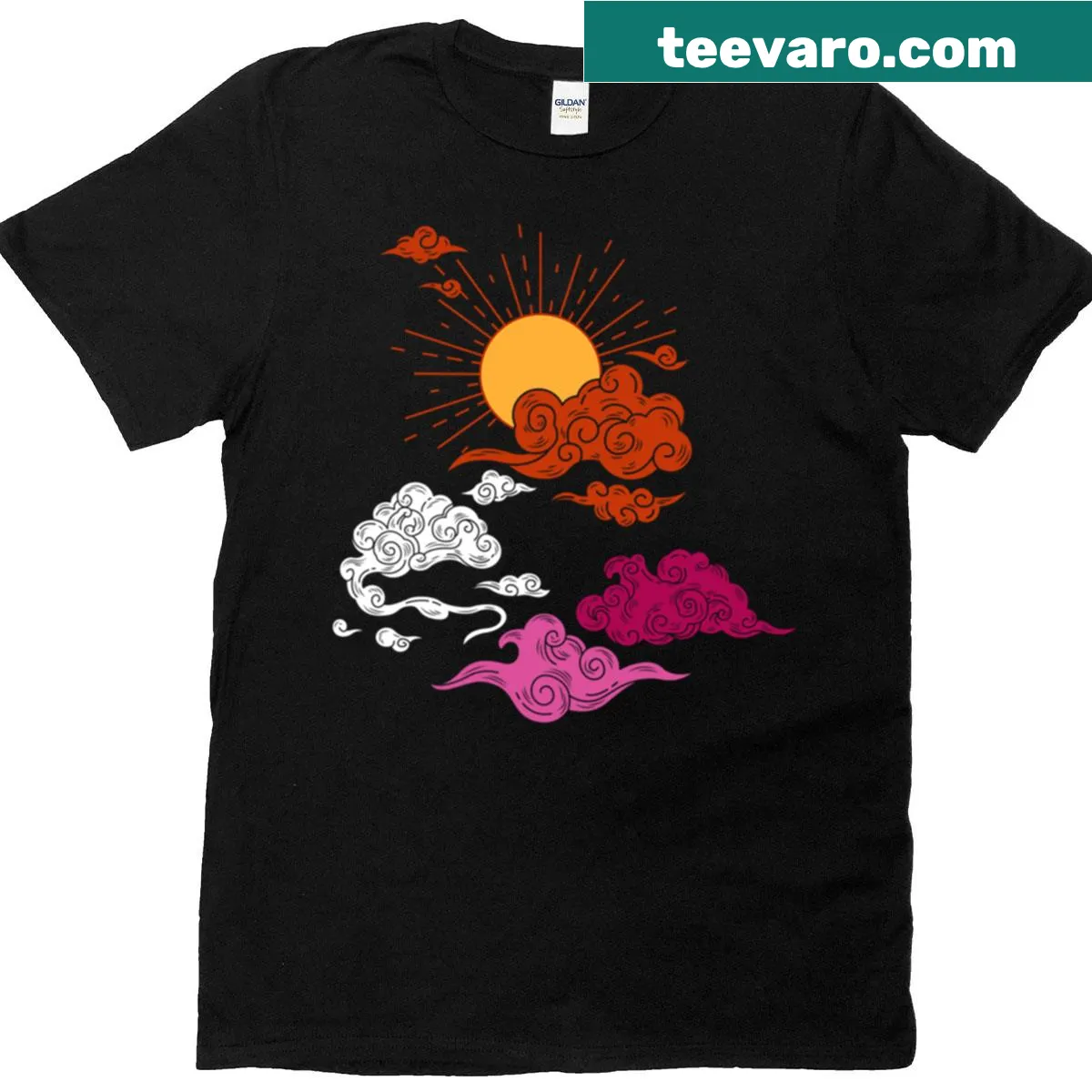 T-shirt with sun and cloud design for Lesbian Pride — on a men's t-shirt
