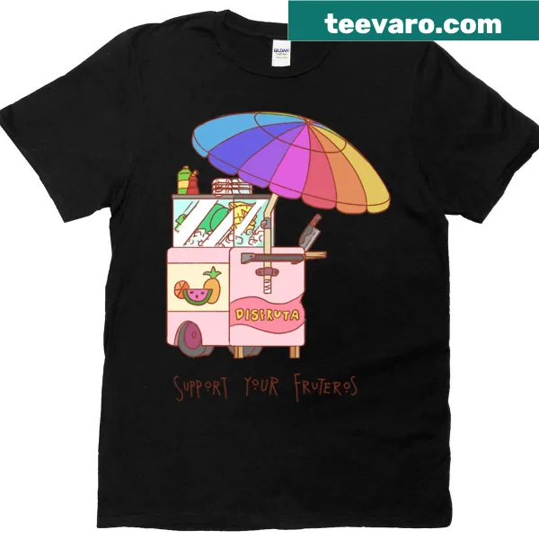 Graphic T-shirt featuring the phrase 'Support Your Fruteros' in simple typography