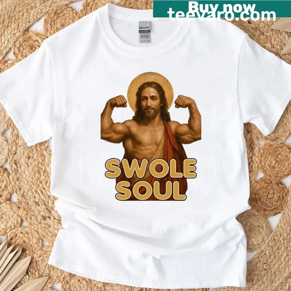 Cartoon of buff Jesus in a humorous fitness design