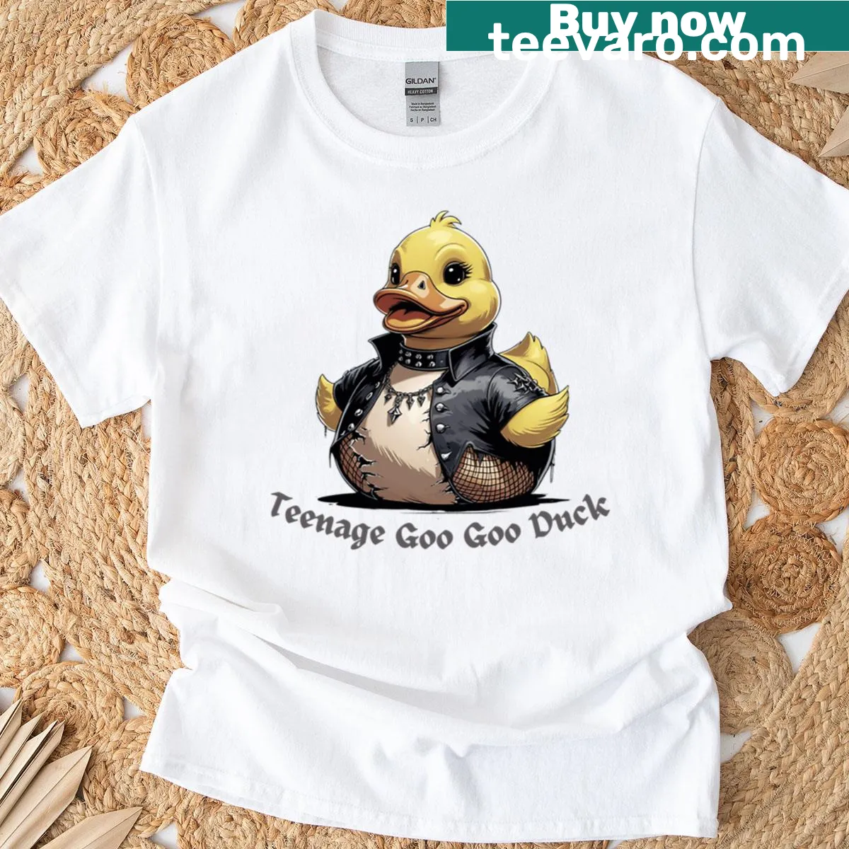 Oversized T-shirt featuring a cartoon duck design — on a men's t-shirt