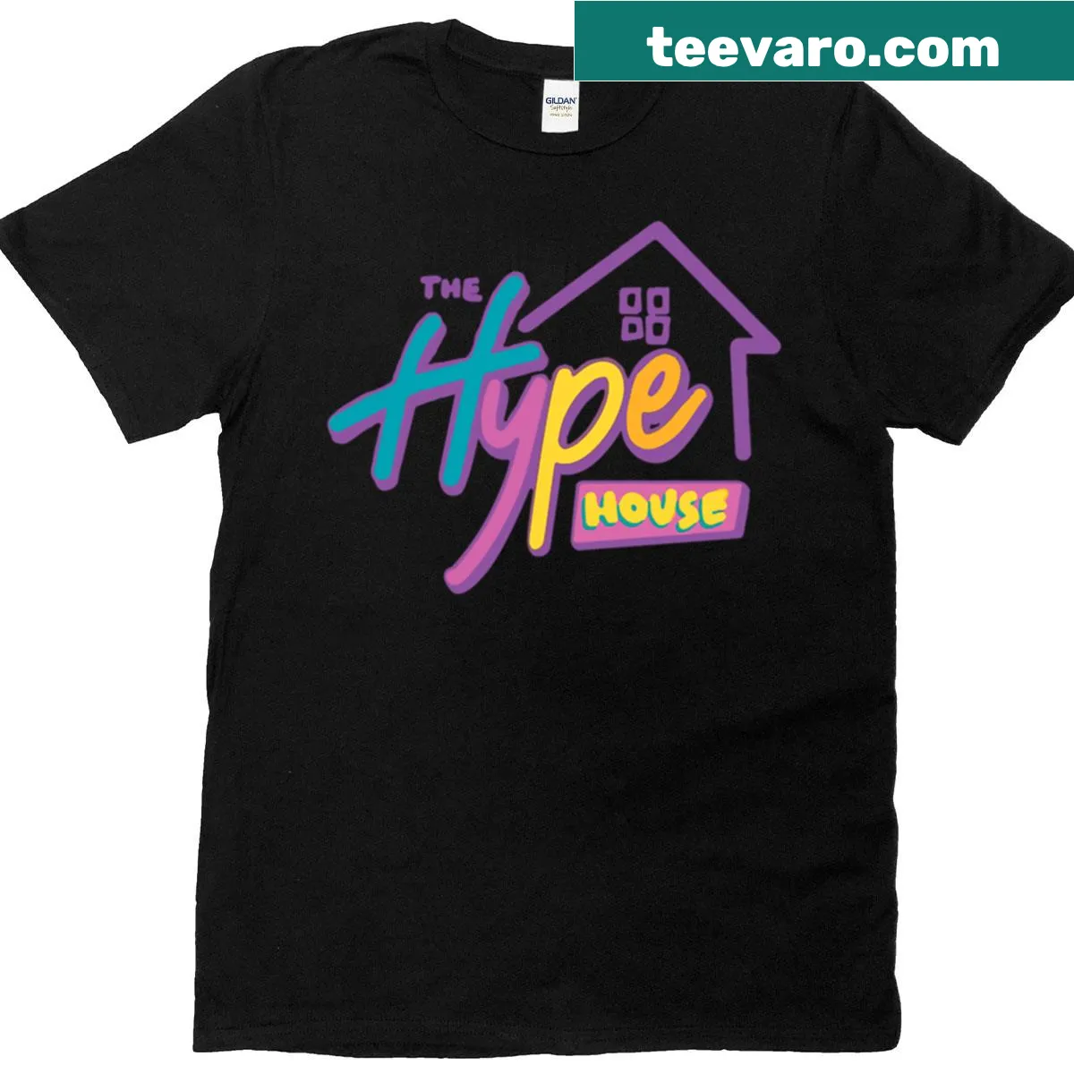 Graphic t-shirt depicting 'The Hype House' with playful design — on a men's t-shirt