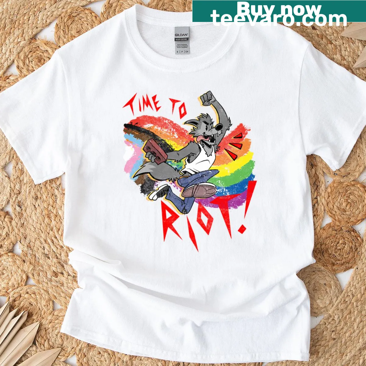 Vintage-style t-shirt with 'Time To Riot' text on brick background — on a men's t-shirt