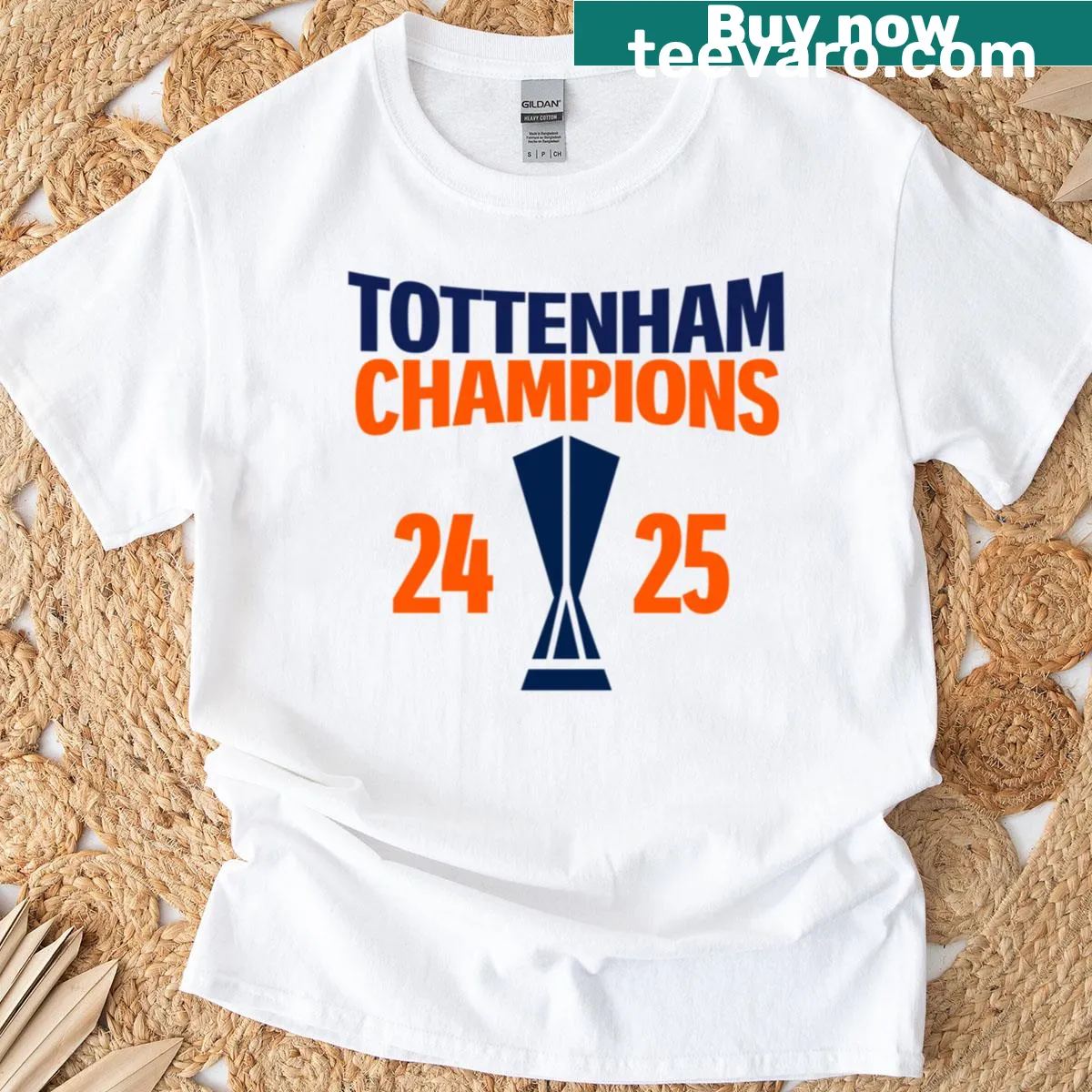 Tottenham Europa League Champions T-shirt with bold graphics — on a men's t-shirt