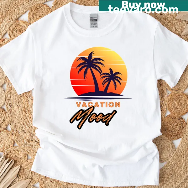 A joyful vacation-themed illustration on a T-shirt.