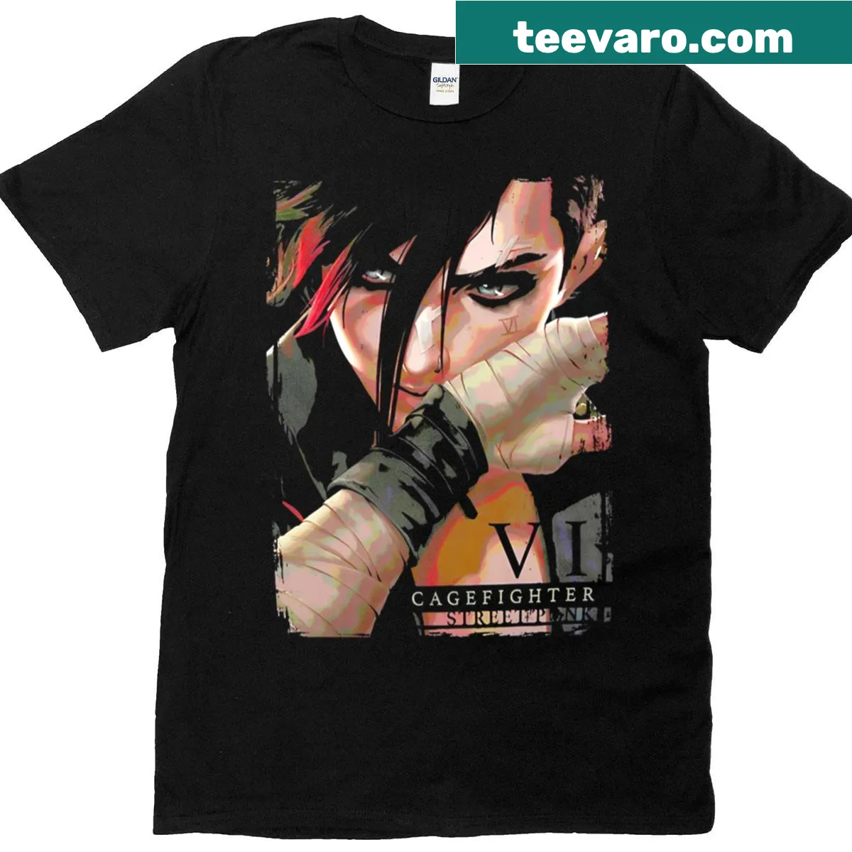 Vi Cagefighter T-shirt featuring edgy fan art design — on a men's t-shirt