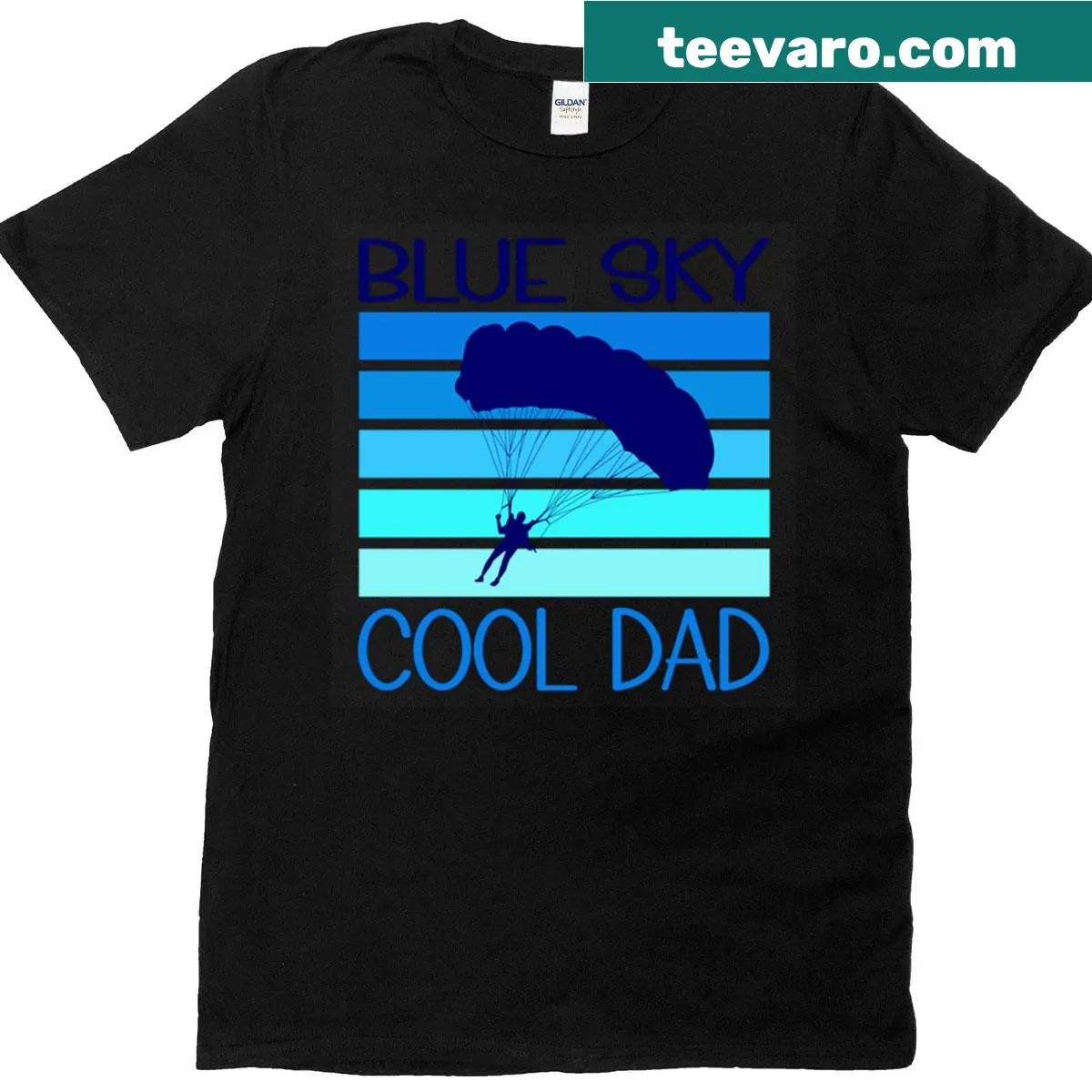 Illustrative T-shirt celebrating sky diving for dads — on a men's t-shirt