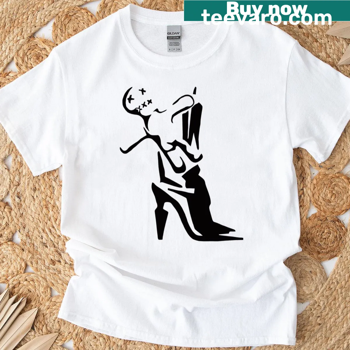 Voodoo doll graphic T-shirt — on a men's t-shirt