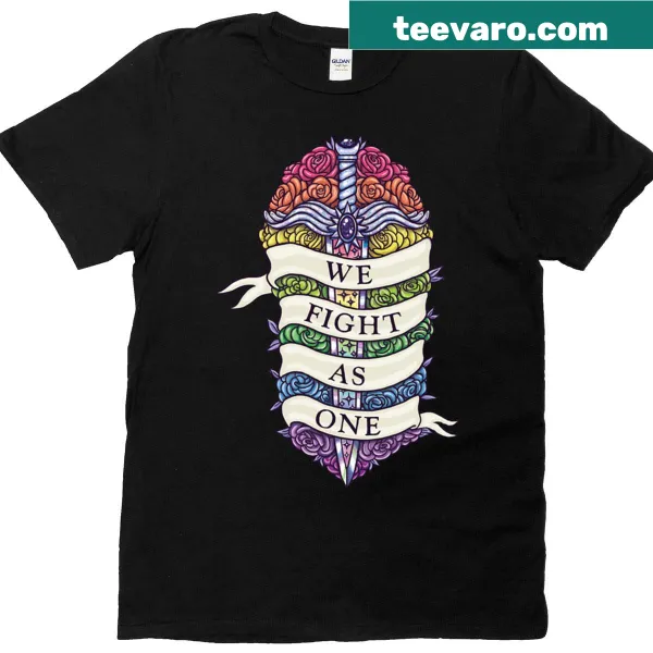 Inspirational t-shirt with 'We Fight As One' message in bold typography