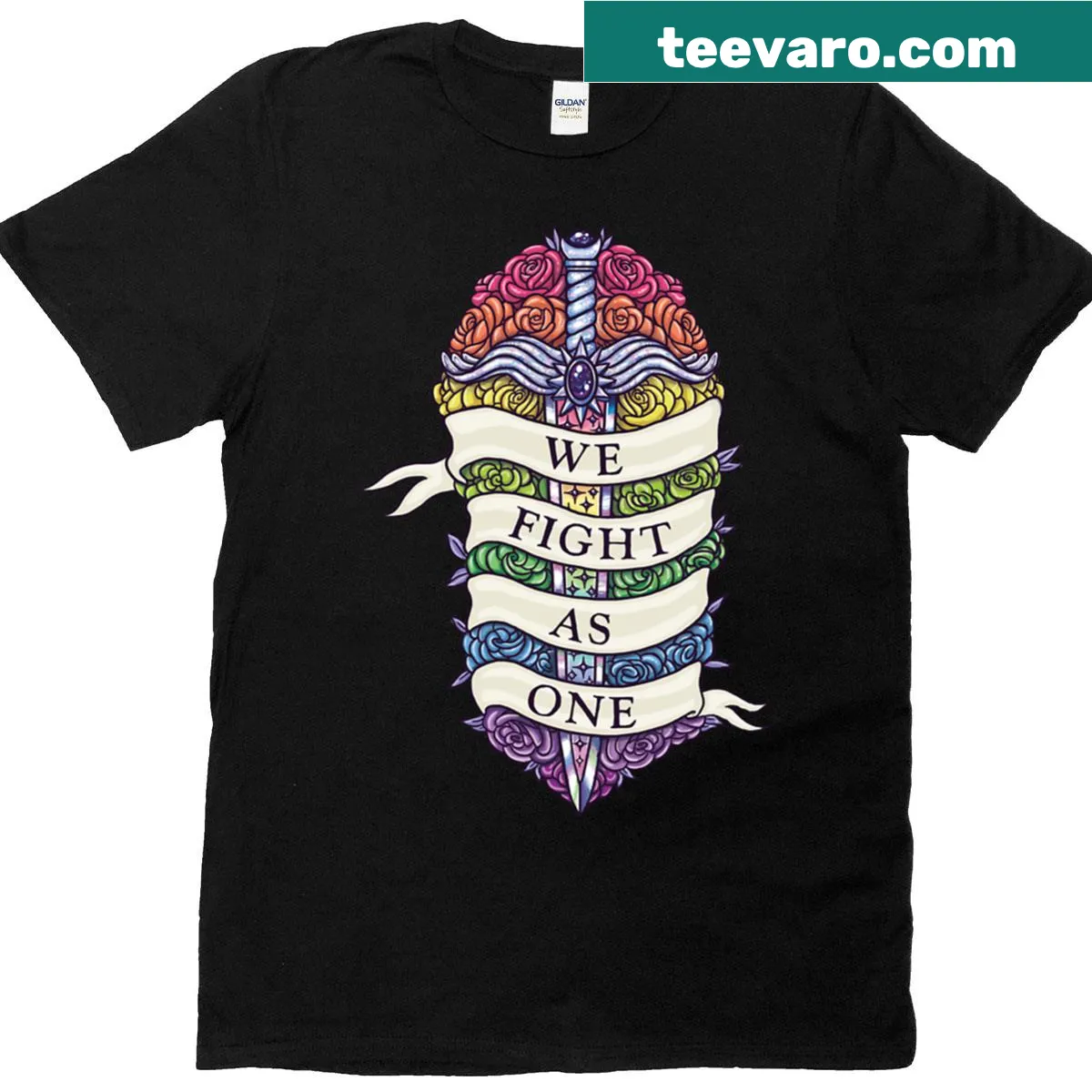 Inspirational t-shirt with 'We Fight As One' message in bold typography — on a men's t-shirt