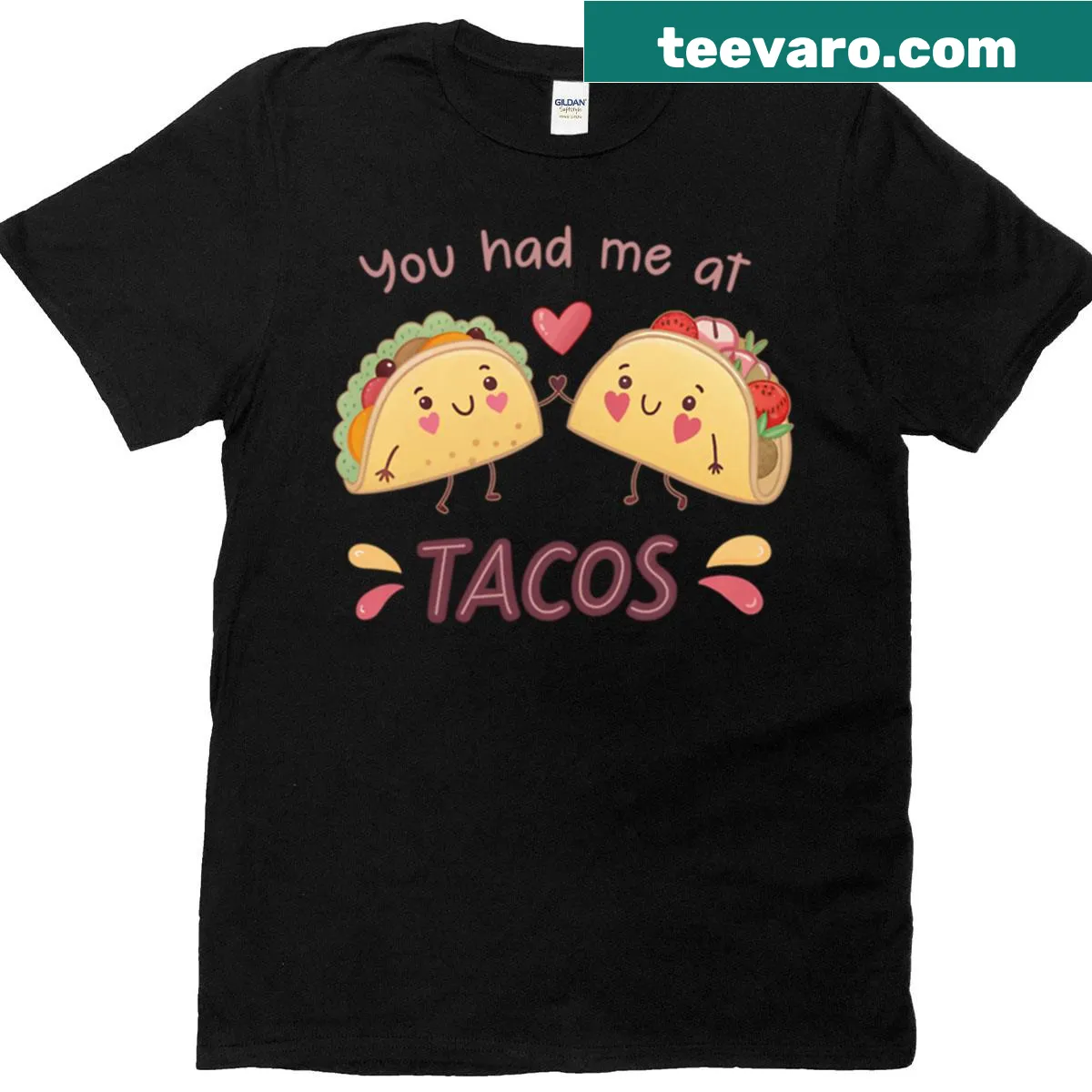 Cute taco illustration T-shirt with 'You Had Me At Tacos' text — on a men's t-shirt