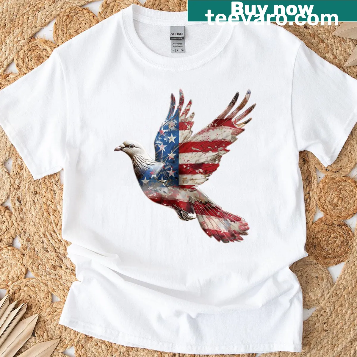 Illustration of a dove with American flag design on a T-shirt — on a men's t-shirt
