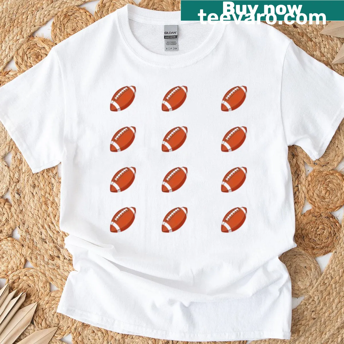 Simple American Football typography t-shirt — on a men's t-shirt