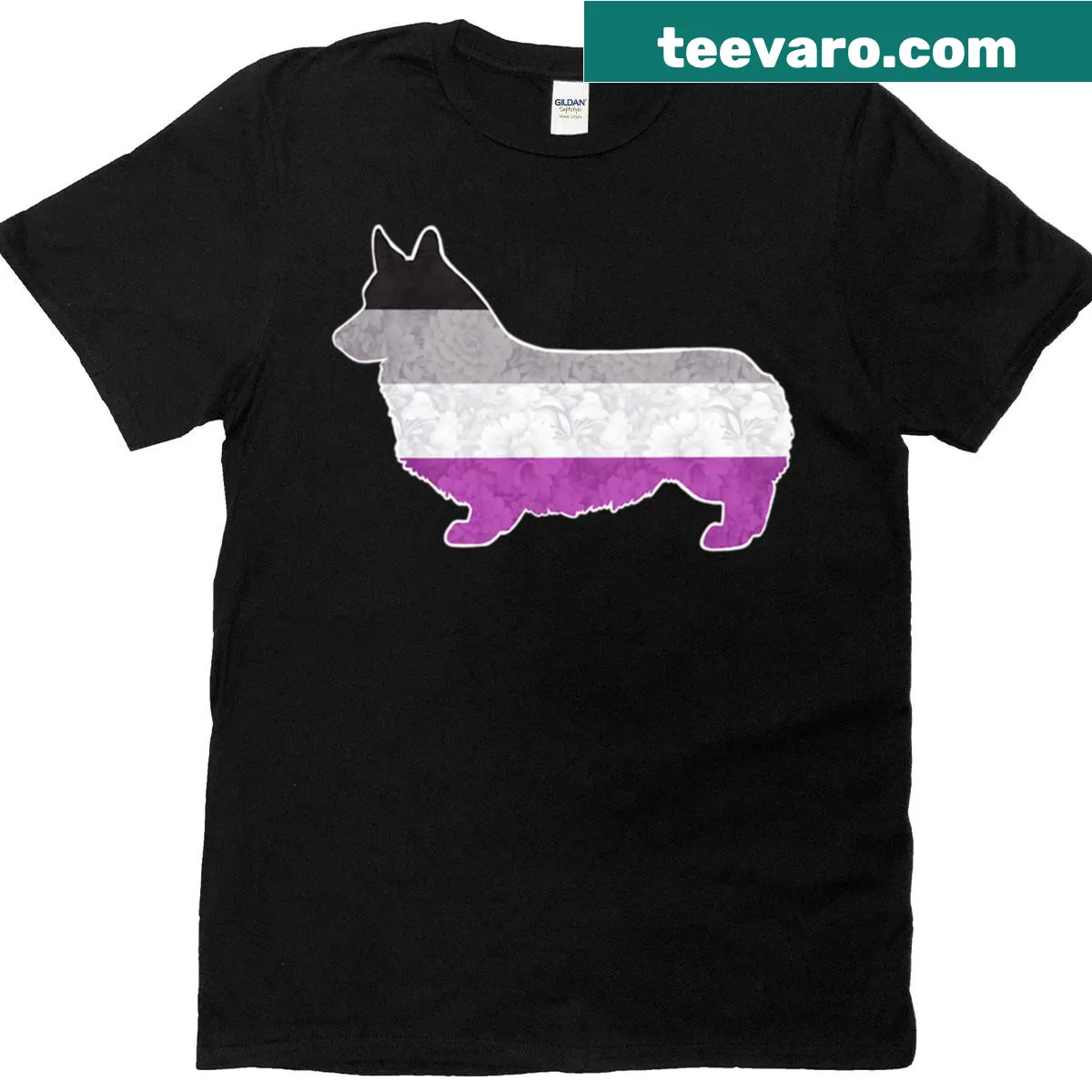 Corgi illustration with asexual pride symbols on T-shirt — on a men's t-shirt