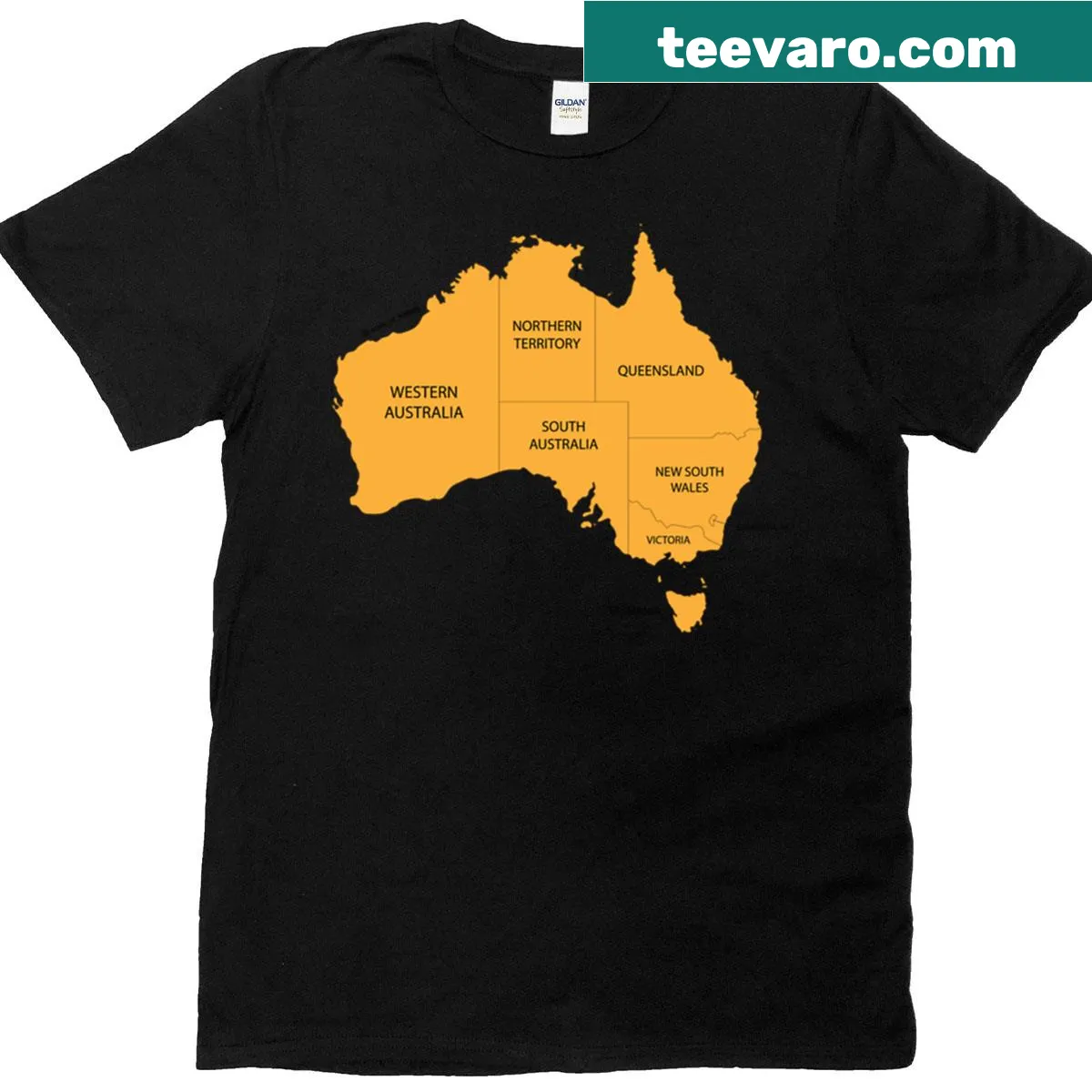 Graphic T-shirt showcasing the states of Australia — on a men's t-shirt