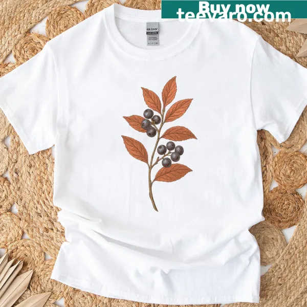 Botanical drawing of autumn blueberries on a T-shirt
