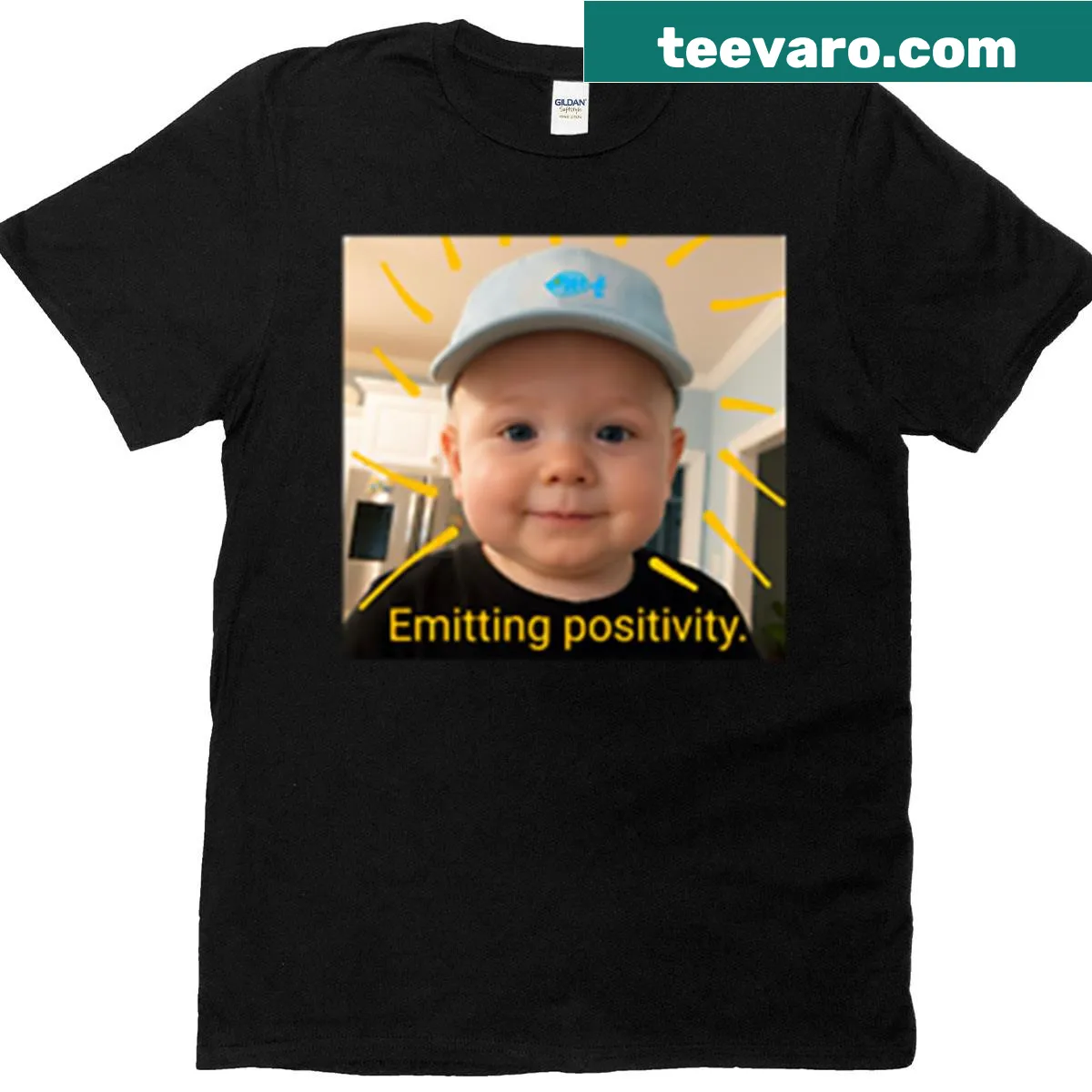 T-shirt with a cheerful Baby D illustration promoting positivity — on a men's t-shirt