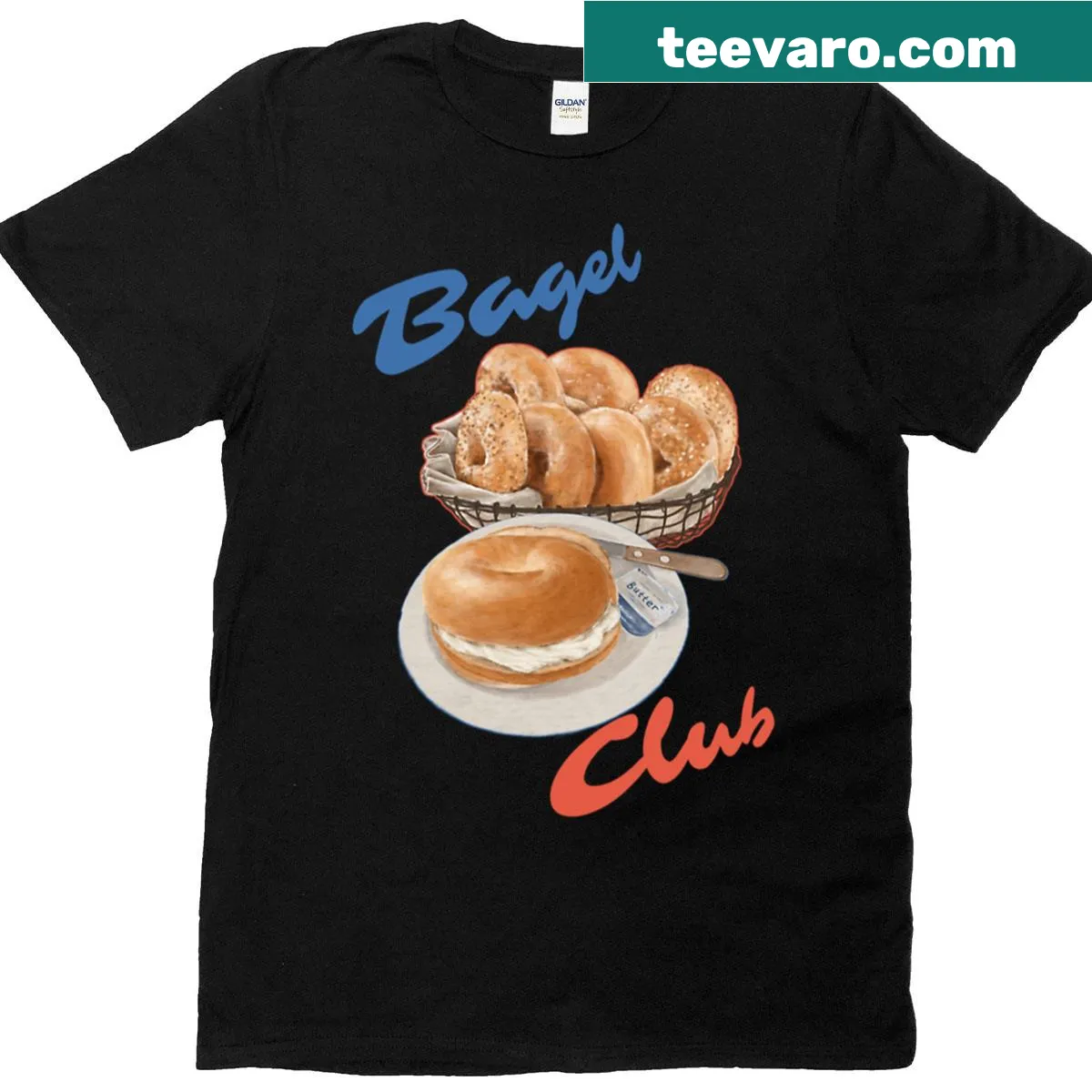 Funny T-shirt featuring the phrase 'Bagel Club' — on a men's t-shirt
