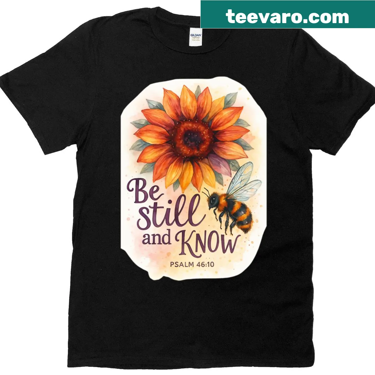 Psalm 46:10 Be Still And Know text graphic T-shirt — on a men's t-shirt