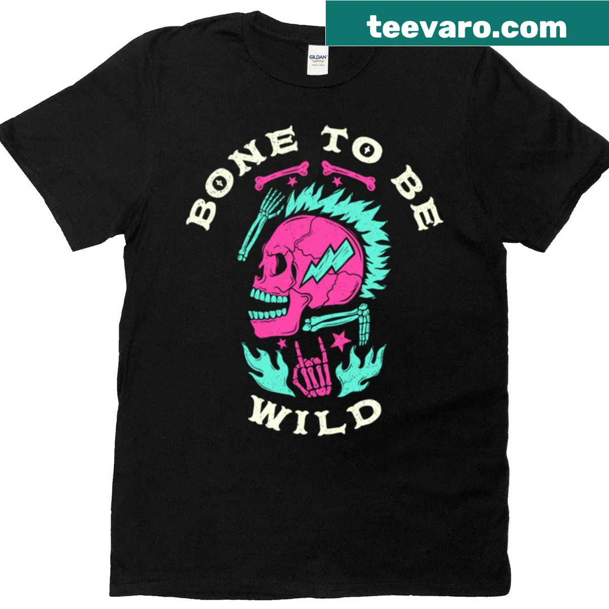 Cartoon skeleton graphic Bone To Be Wild Halloween T-shirt — on a men's t-shirt