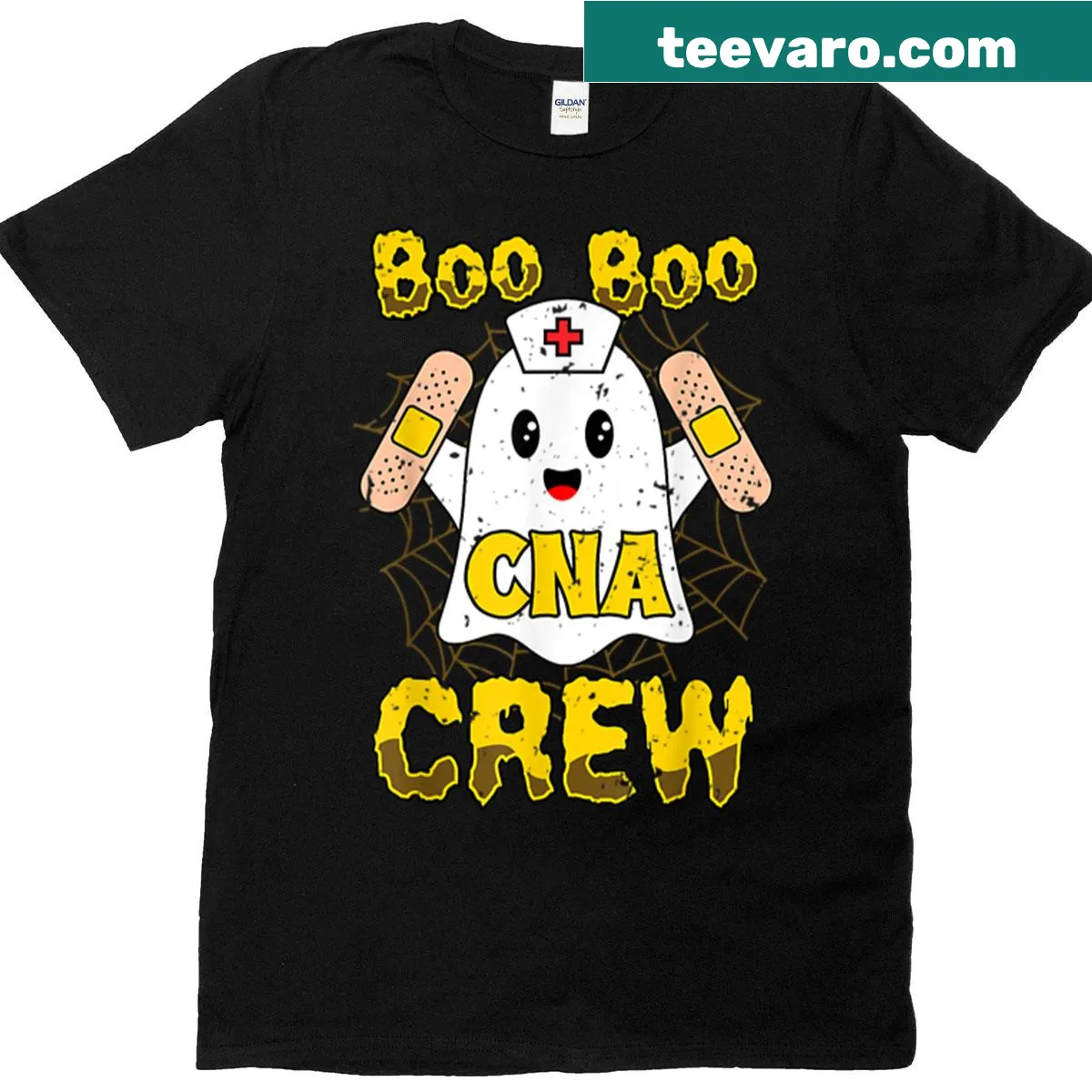 Funny Halloween T-shirt for nurses with 'Boo Boo Crew' graphic — on a men's t-shirt