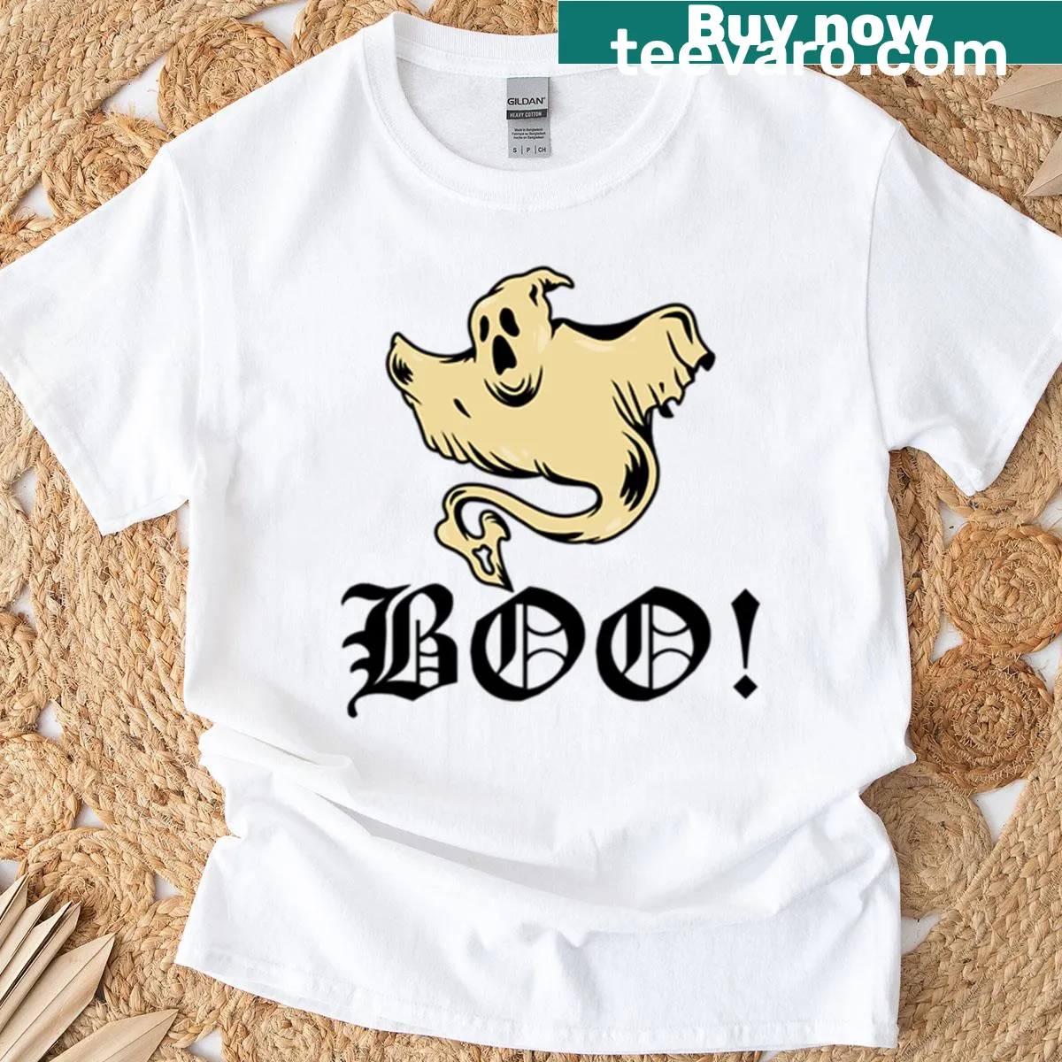 Spooky Halloween t-shirt featuring a bold 'Boo' design — on a men's t-shirt