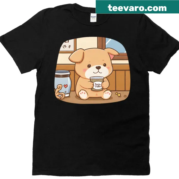 Cartoon graphic of cute coffee elements on a t-shirt