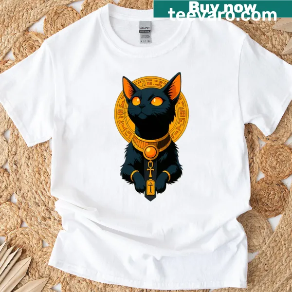 Cat T-shirt featuring an illustration of Catnubis, the cat god Anubis