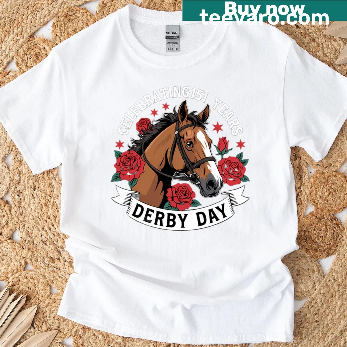Commemorative T-shirt celebrating 151 years of the Kentucky Derby — on a men's t-shirt