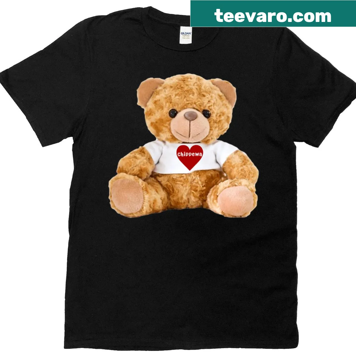 Cartoon bear design inspired by Chippewa culture — on a men's t-shirt