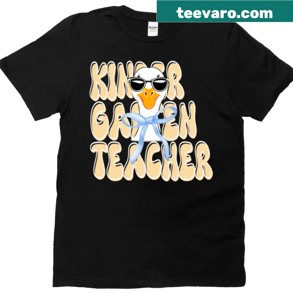 Illustration of a goose wearing glasses and a teacher’s hat on a T-shirt