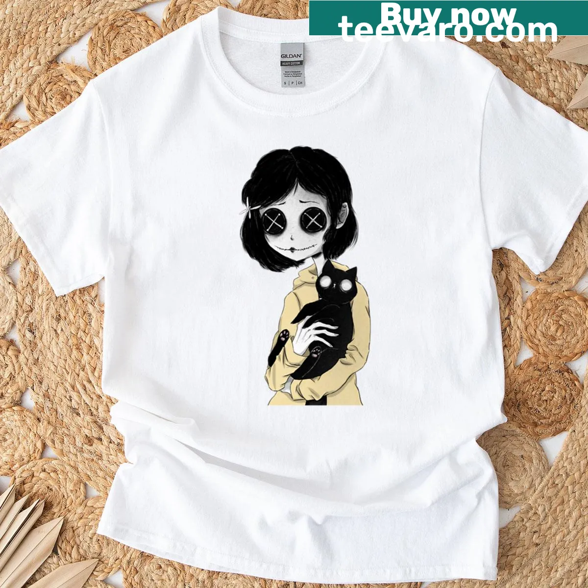 Coraline themed T-shirt with fantasy design — on a men's t-shirt