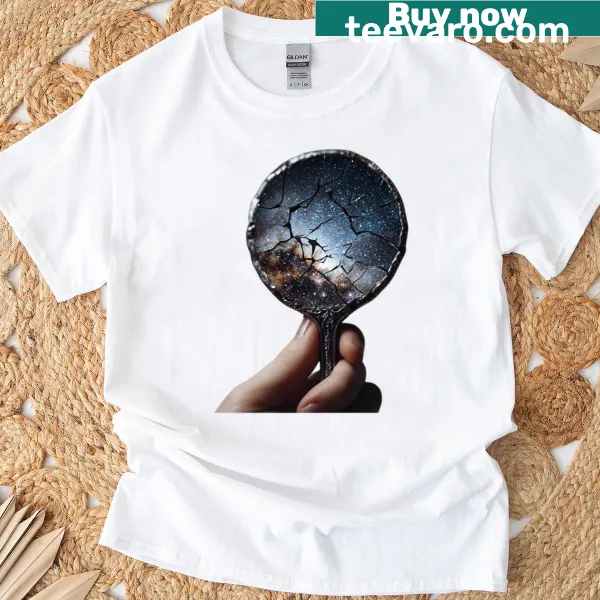 Surreal cracked mirror galaxy design T-shirt